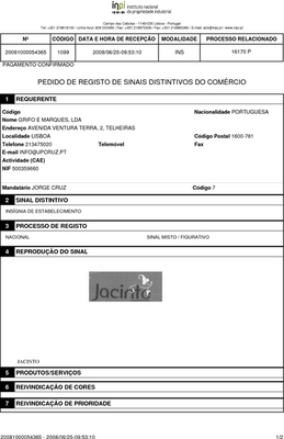 Sinal da marca JACINTO